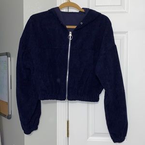 navy corduroy cropped zip up hoodie
